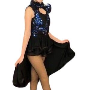 Jazz, Tap, Contempo Dance Costume, Blue sequin with black skirt, Large Child